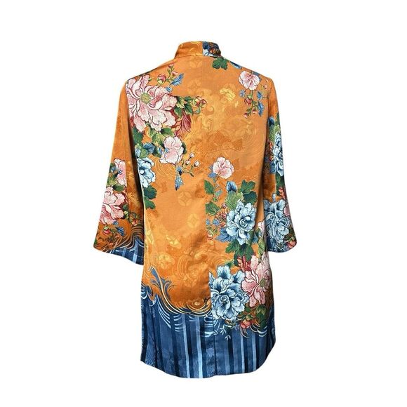 Chico's Other - Chicos Drama Printed Kimono‎ Jacket 0  Open Front Blue Orange Floral